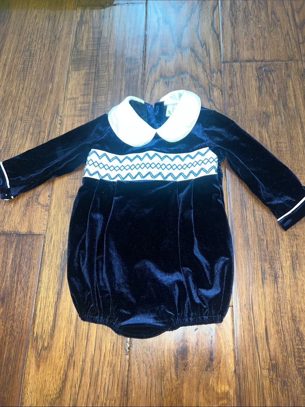 Velvet Baby Bubble Romper with White Peter Pan Collar